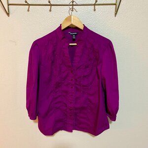Women's Purple Ruffled Blouse with purple buttons Work Career Office Size XL